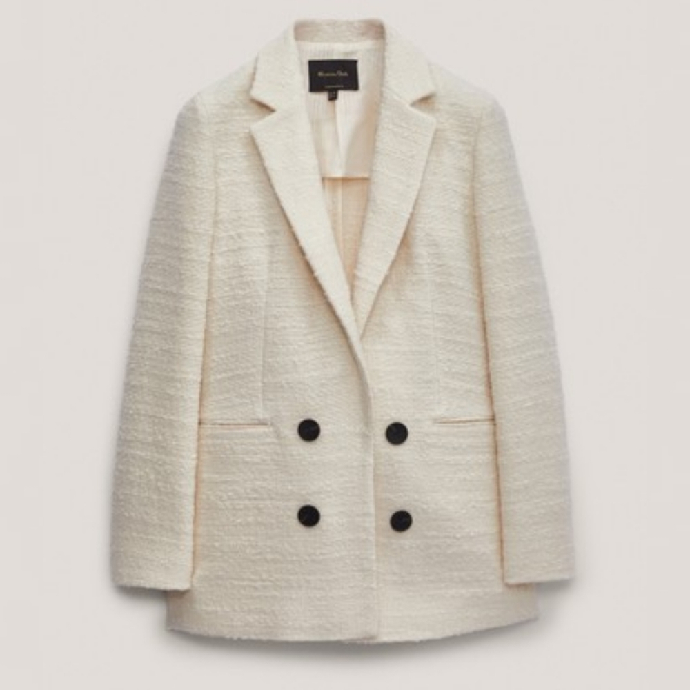 Massimo Dutti  textured mock double-breasted blazer cream 38 small